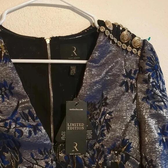 Rare London Limited edition blue metallic cocktail dress NWT size 6 - Picture 3 of 6
